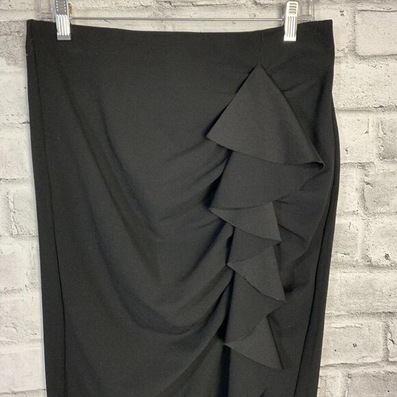 Vince Camuto Black Jersey Knit Ruffle Midi Pencil Skirt - Picture 2 of 11
